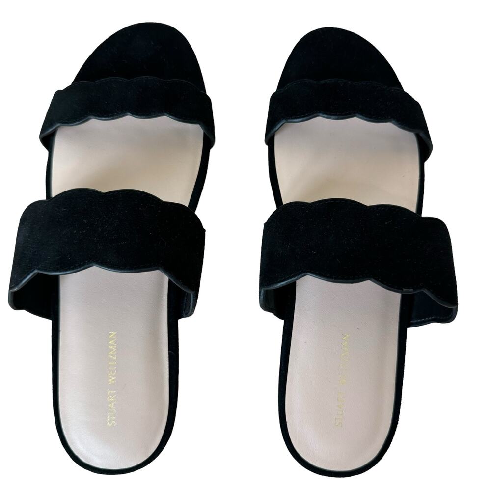STUART WEITZMAN  Santorini scalloped suede sandals Black Size 8.5